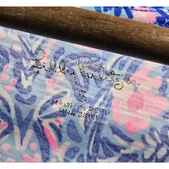 Lilly Pulitzer Shirt Womens Small Blue Pink Geometric Short Sleeve V Tee T Etta - Picture 3 of 11